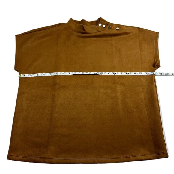 Ann Taylor Faux Suede Shoulder Button Mock Neck Short Sleeve Top | Size M Petite - Picture 4 of 9